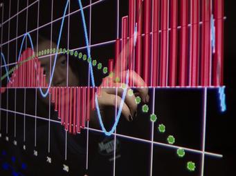 Student analyzing data chart